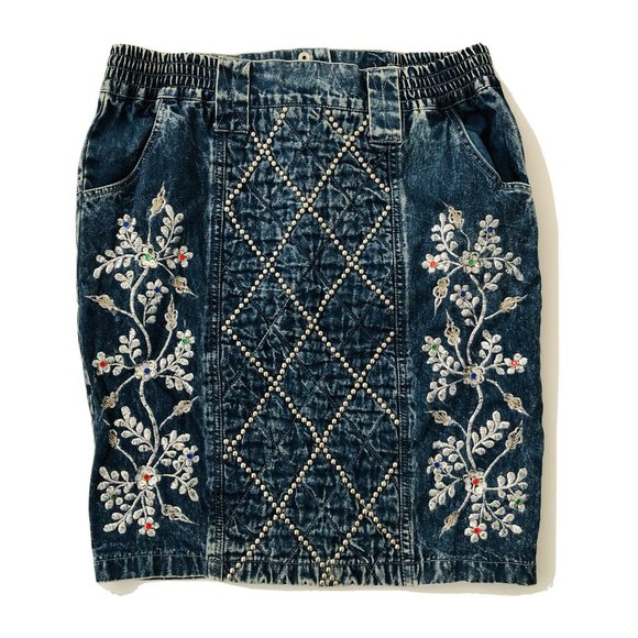 Jazzino Dresses & Skirts - Vintage 1980's Jazzino Stonewash Rocker Chic Skirt